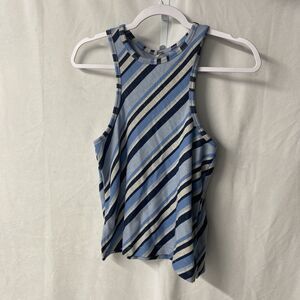 47-1 FREE PEOPLE blue white stripped sleeveless racer back top S